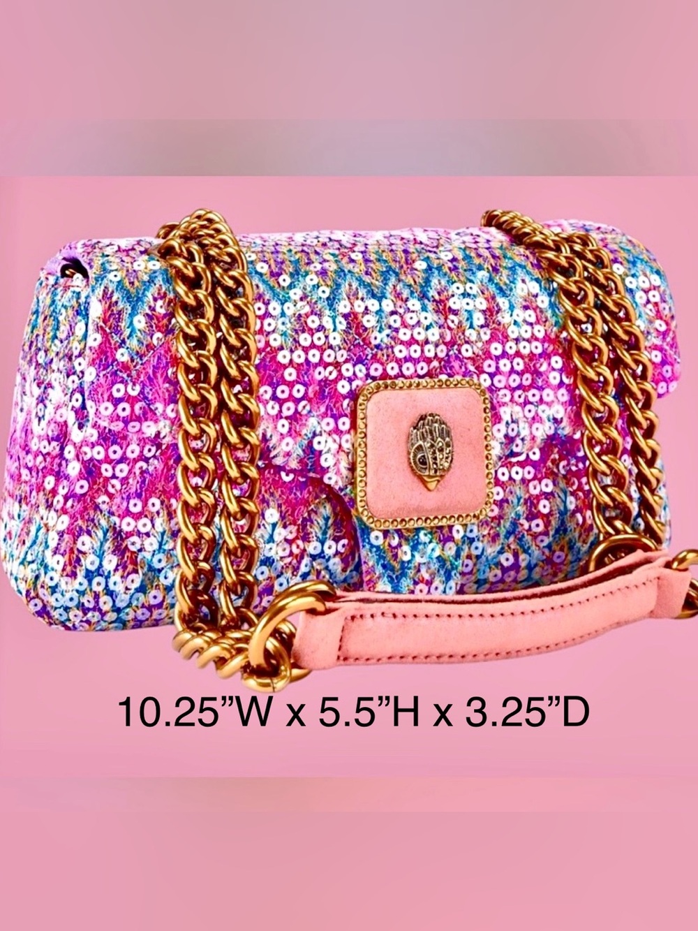Kurt Geiger $390RP Shoulder/Crossbody Bag Sequins on Tweed Pinks/Blues &Dust Bag